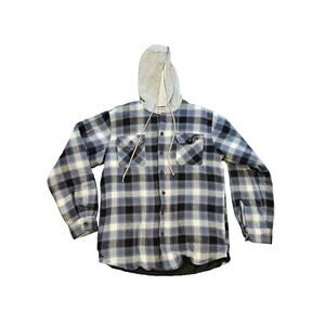 Wrangler Authentics Plaid flannel Button shacket Hooded Quilted mens medium